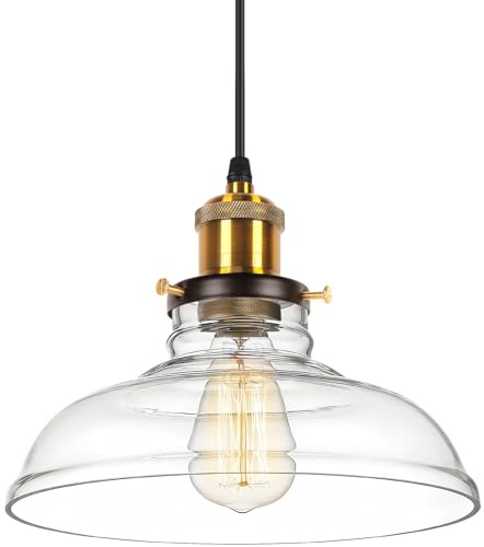 Lustre Suspension Industrielle Plafonnier E27 Rétro Abat-jour en Verre | Suspension Intérieur Plafonnier Luminair Vintage Éclairage de plafond en Métal pour Cuisine Salle à Manger Salon Chambre