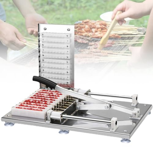 TAHALI Manuelle Hammel-Kebab-Maschine aus Edelstahl, Bambus-Fleischspieß-Maschine, Multifunktions-Spieß-Fleischmaschine, manuelle Spieß-Maschine