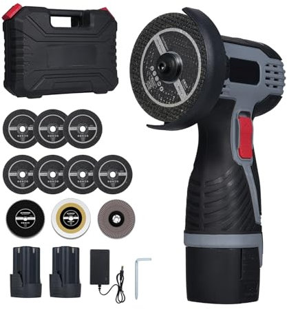 Weytoll Mini Angle Grinder, 16.8V Brushless, 17000RPM, 2x1500mAh Battery, Cutting Blades, LED Display, Cordless, Angle Grinder for Cutting Polished Brick Wood Stone Steel