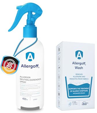 Allergoff Milben Spray 400ml & Waschmittel 120ml Set - Giftfrei & Sicher für Kinder & Haustiere - 6 Monate Langzeitschutz - Milbenspray für Matratzen & Waschmittel für Allergiker Bettwäsche