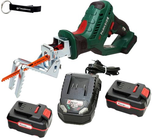 HEADNMORE® Bundle – Parkside® Sega a batteria 20 V PASA 20 + portachiavi HEADNMORE® (batteria 2 x 4 Ah batteria)
