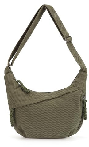 Valleycomfy Crossbody Bag Damen, Stylische Cord-Umhängetasche in Halbmond-Form mit verstellbarem Schultergurt – Ideal für Arbeit, Reisen (Grün)
