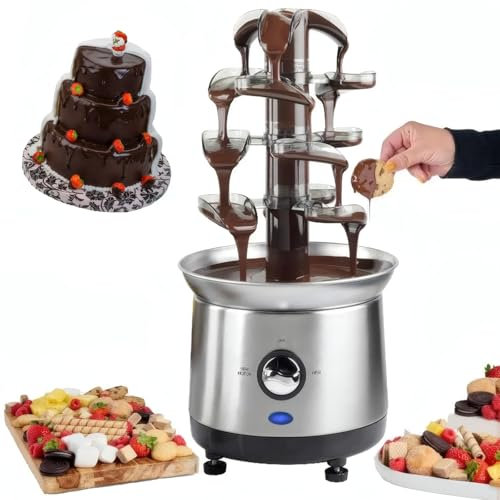 Fuente de Chocolate Grande, máquina eléctrica de 4 Niveles, Capacidad de 1.1 kg, fundidora de Chocolate de Acero Inoxidable, máquina para Fondue, Ideal para Fiestas de Dulces, Bodas, Bares y bufés