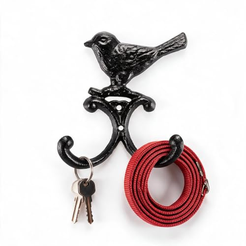OLegei Cast Iron Entryway Keys Hanging Hook, Bird Wallmount Coat Dual Hooks | Decorative Bathroom Towel Hook, Animal Utility Hook Multi-Purpose Wall Hanger for Dog leashe, Clothes, Scarf, Bag, Hats