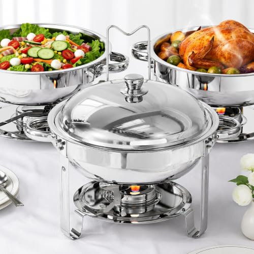 TLGREEN Buffets Chauffants Ronds, Chafing Dish Rond 5L, Chauffe-Plats en Acier Inoxydable, Chauffe Plat Buffet, Chafing Dish Buffet pour Traiteurs, Buffets, Fêtes de Noël et écoles.