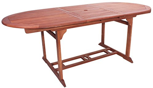 DELUKE Gartentisch Weimar ausziehbar oval - Eukalyptus, Natur, 150x90x74cm | Ausziehtisch Esstisch Wetterfest Outdoor Tisch