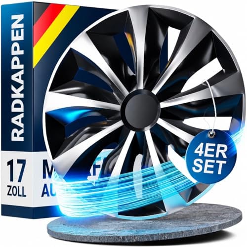 WERKTHOR Premium Radkappen 17 Zoll 4er Set - Schwarz/Silber Felgenschutz | erhältlich für gängige Felgengrößen - schlagfest & bruchsicher - Autofelgen Radblenden - Rad Kappen Radzierblenden PKW