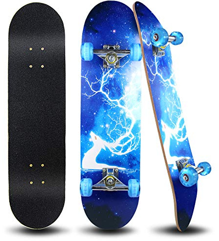 PHOEROS Complete Skateboards- Standard Skateboards for Beginners Kids Boys Girls Teenager- 31''x 8''Canadian Maple Cruiser Pro Skate Board, Skateboards (Deer)