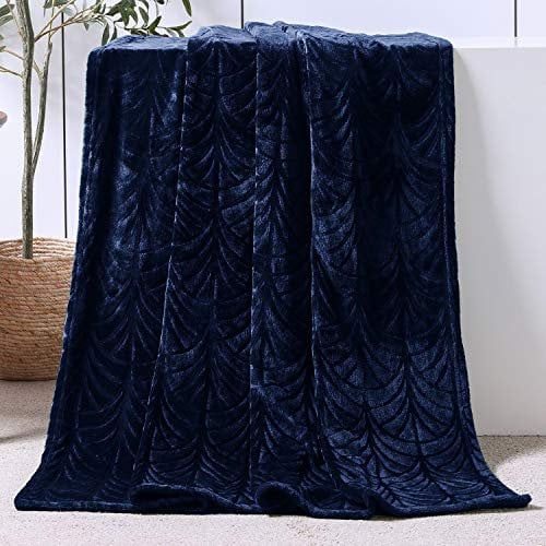 Whale Flotilla Flannel Fleece Throw Blanket for Sofa, 130x150 CM Soft Fluffy Velvet Sofa Blanket with Decorative Vintage Pattern for All Season, Warm and Lightweight, Navy Blue