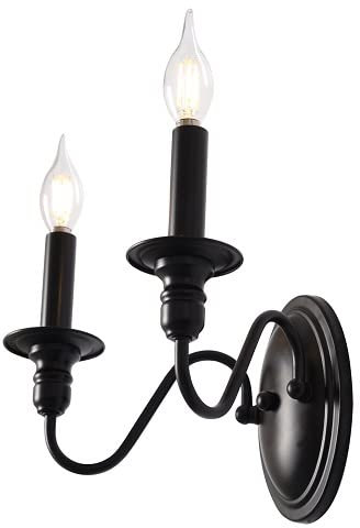 MRHYSWD Wandleuchte Innen Vintage 2 Flammig Wandlampe Innen Kerzen Wandleuchten Schwarze Wandbeleuchtung Industrial Wandlampen Retro Für Schlafzimmer Badezimmer Wohnzimmer Treppenhaus Küchen Flur