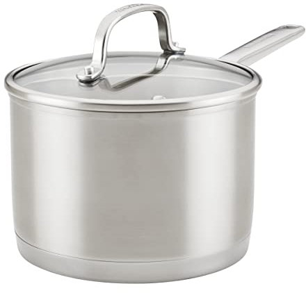 KitchenAid 3-Ply Base Brushed Stainless Steel Sauce Pan/Saucepan with Lid, 3 Quart