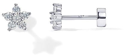 PAVOI 14K Gold Plated Solid 925 Sterling Silver Post Flat Back Stud Earrings for Women | Cartilage Helix Piercing | Cubic Zirconia Earrings, White Gold, Cubic Zirconia