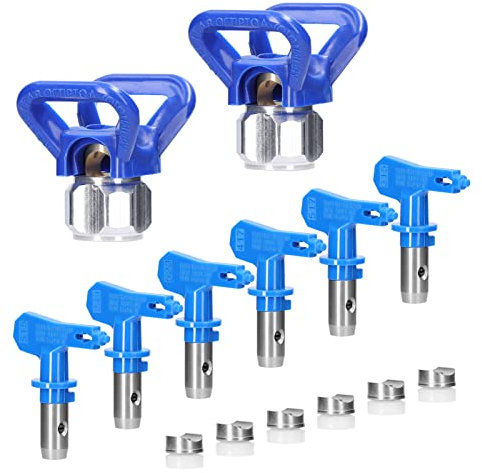 Puntas de pulverización para rociador sin aire, Geevorks Reversible Airless Paint Sprayer Boquillas 6 piezas con 2 asientos de boquilla, pistolas de pintura sin aire Juego de boquillas