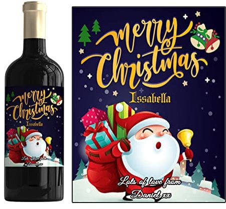Personalised Customised Christmas Xmas Greetings Gift Wine Bottle Label with Any Name & Message SMBL010