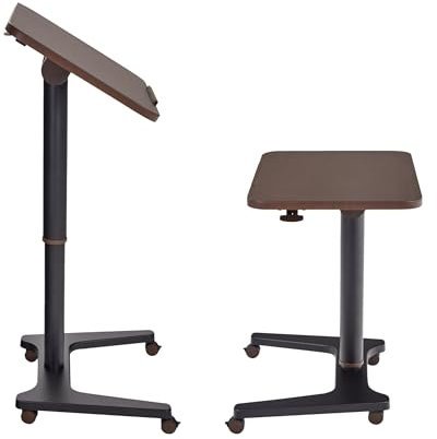 YILIFT Kleiner, kabelloser, automatischer Hubtisch, neigbarer Schreibtisch von 0 bis 90 Grad, rollbar mit Rollen, verstellbare Höhe 76 cm bis 120 cm, Schreibtischgröße 67 x 50 cm, Farbe: Walnuss