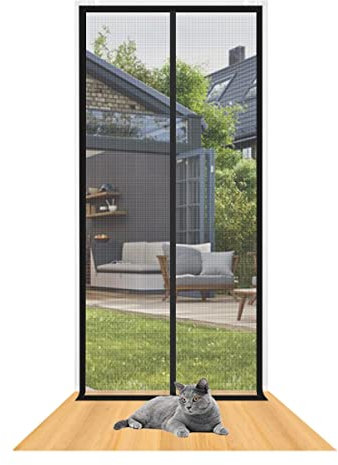 Zanzariera rinforzata per gatti, in rete spessa, resistente ai gatti, con chiusura a cerniera, per soggiorno, cucina, camera da letto, nero, 95 x 220 cm