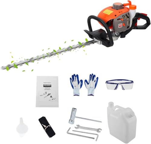 26CC Petrol Powered Hedge Trimmer, 2 Stroke Petrol Hedge Trimmer, Petrol Hedge Cutter for Trimming Garden Hedges and Bushes, 70cm 24inch Dual Action Blades, 750W, 7500RPM