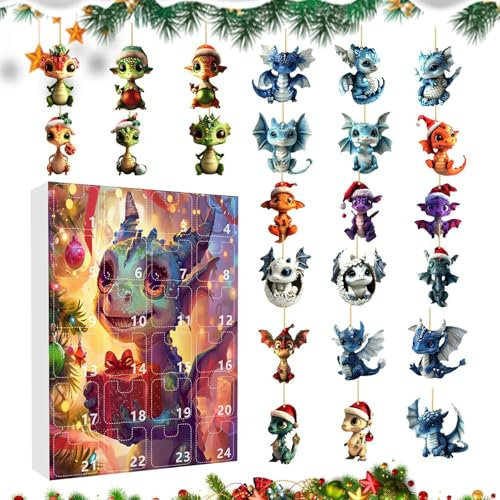 Adventskalender Ornament Drache 2024, Adventskalender 2024 Weihnachtsdrache | Miniatur-Dinosaurier-Ornament 2024 Weihnachts-Adventskalender, Countdown des Weihnachtskalenders 2