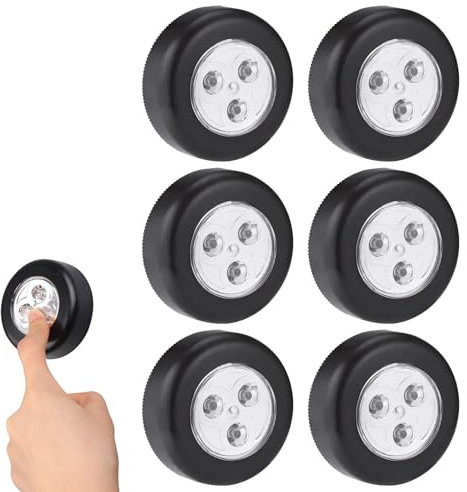 Comioke Luz de Noche Alimentada por Baterías, Lámpara Adhesiva a Batería, Luz con Sensor de Movimiento para Interiores, 6 pcs Lámpara Nocturna sin Cable para Habitaciones Escalera Escalón Pasillo