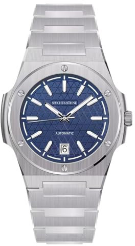Specht & Söhne Einzigartiges Design Herrenuhren Mechanische Uhr NH35 Movt Edelstahl Leuchtende Klassische Uhr 50M Wasserdicht, Blau