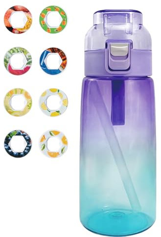 Air Gourde Up 600ML, Bouteille Air Gourde Up Sport Paille avec 8 Pods de Gout Gourde Aromatisée Air Gourde Up PC Water Bottle Fitness (Dégradé Violet et Bleu)