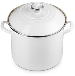Le Creuset Traditioneller Suppentopf aus Emaille auf Stahl, 10 l, Weiß mit Edelstahlknauf