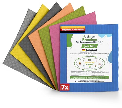 Fabigreen Putzlappen 7er Set – Nachhaltig reinigen ohne Mikroplastik | Wiederverwendbare Spültücher & biologisch abbaubare Spüllappen | kompostierbar, für alle Oberflächen geeignet | Farbig
