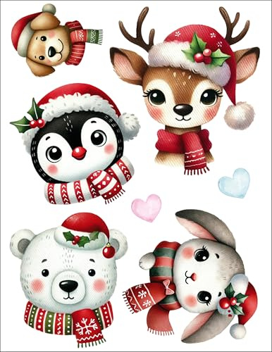 Bügelbilder Set Weihnachten für Textilien DIN A4 Kinder Mädchen Jungen Einhorn Tiere Weihnachten groß klein Aufbügelbild zum aufbügeln Transferbilder (Design 5)