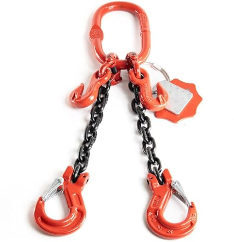Alfa Logistik Kettengehänge 2-Strängig 10mm x 1,5m mit Gabelkopfhaken und Verkürzungshaken - Hochfest Anschlagkette - Krankette Robuste Ausführung - Kette Güteklasse 8 für Kräne