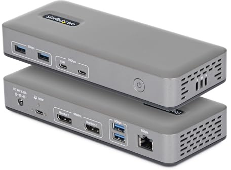 StarTech USB-C Docking Station Dual 4K 60Hz DisplayPort, 100W Power Delivery Charging, 6 USB Ports (10Gbps), Gigabit Ethernet, Driverless Windows Professional Laptop Dock (201N-USBC-DOCK)