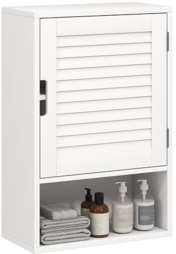 HOMCOM Bathroom Cabinet Wall Storage Shelves 40 x 20 x 60 cm White | Wall Mounted, Adjustable Shelves, Toilet Storage Cupboard, Bathroom, Living Room
