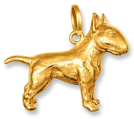 CLEVER SCHMUCK Bullterrier Anhänger Gold 19 x 25 natürlich 3D Sterling Silber 925 vergoldet für Hundebesitzer im Etui creme