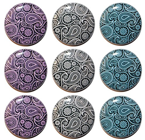 Button Zombie 9 Mini Paisley Patterned Fridge Magnet Set (25mm) MADE IN UK
