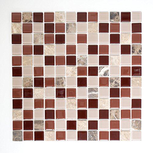 Mosaik Fliese selbstklebend Transluzent Stein beige braun Glasmosaik Crystal Stein beige braun emperador für WAND KÜCHE FLIESENSPIEGEL THEKENVERKLEIDUNG Mosaikmatte Mosaikplatte