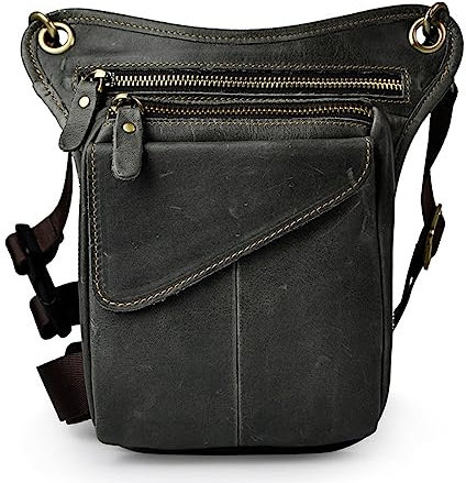 Vintage Leder Taille Pack Drop Leg Bag für Herren Damen Gürtel Bauchtasche Mehrzweck Motorrad Fahrrad Outdoor Sport Taktische Radfahren Reiten Wandern Camping #02tiefgrau