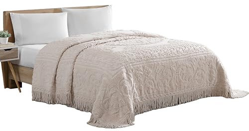 Beatrice Home Fashions Medallion Couvre-lit en Tissu Chenille, pour lit Queen, Blanc