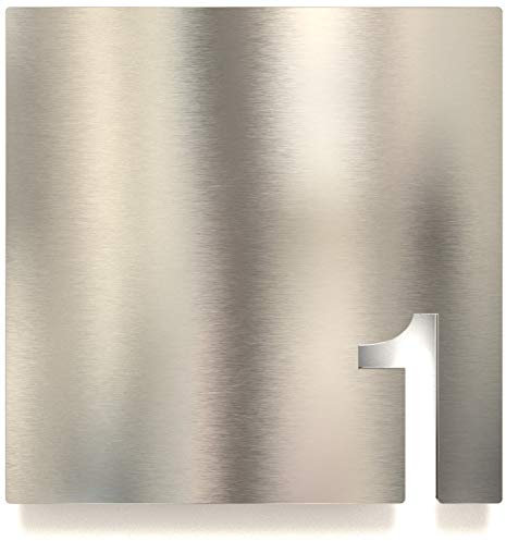 Edelstahl Zimmer-Nummer 1 - selbstklebend & pflegeleicht - Design Tür-Schild - Raum-Nummer Z-03-001-E