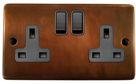 G&H CTC10B Standard Plate Tarnished Copper 2 Gang Double 13A Switched Plug Socket