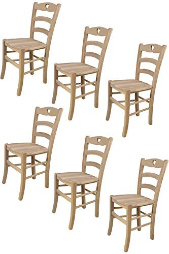 t m c s Tommychairs - 6er Set Stühle Cuore für Küche und Esszimmer, robuste Struktur aus poliertem Buchenholz, unbehandelt und 100% natürlich, Sitzfläche aus poliertem Holz