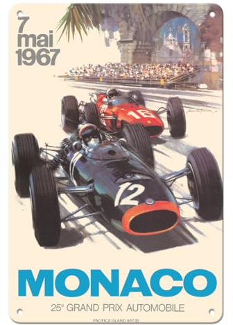 25th Monaco Grand Prix Automobile 1967 - Formula One F1 - Vintage Car Racing Poster by Michael Turner c.1967-8 x 12 inch Vintage Metal Tin Sign
