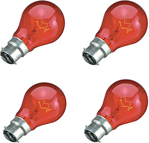 DECK INN Pack of 4 60W Red Fireglow Light Bulbs Bayonet BC B22 for Flame Effect Electric Fires