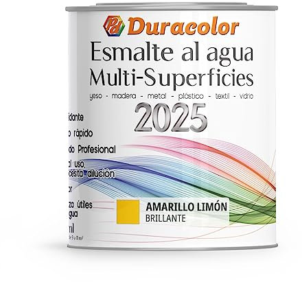 Esmalte al Agua Multi Superficie - Color Amarillo Limón - 750 ml - Acabado Brillante - Sin Olor - Resistente a Golpes, Roces y Manchas - Acción Antioxidante y de Rápido Secado - Duracolor