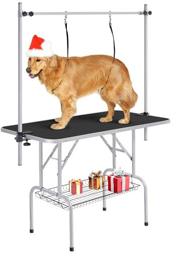 Yaheetech Mesa de Peluquería Mesa Peluqueria Canina para Mascotas Grande 118x60x177cm Plegable Mesa de Aseo para Perro Canina Altura Ajustable Negra