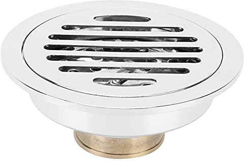 Desagüe de Piso, 10cm/3.9in Redondo Desagüe de Piso Ducha de Cobre Plateado con Cubierta Extraíble, Escurridor de Ducha Sistema Drenaje de Baño