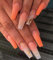 Brishow Coffin False Nails Orange Long Fake Nails Glitter Heart Press on Nails Ballerina Acrylic Stick on Nails 24pcs for Women and Girls