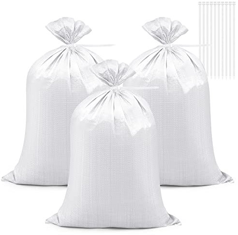20 Pcs Sand Bags 46 × 70cm Heavy Duty Woven Gravel Bags Heavy Duty Sandbags and 20 Pieces Ties Soil, Builders for Garden Rubbish Flood Protection(White)