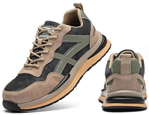 IYVW 669 A Scarpe Antinfortunistica Uomo, Leggero Anti Statico Anti Puntura Stivali Lavoro S1P Scarpe da Passeggio Braun 42 EU