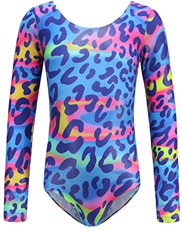 AUBIG Mädchen Turnanzug Lange Ärmel Kinder Gymnastikanzug Leotards Glanz Ballettanzug Tanz Abnutzungs Bodysuit C1 4-5 Jahre