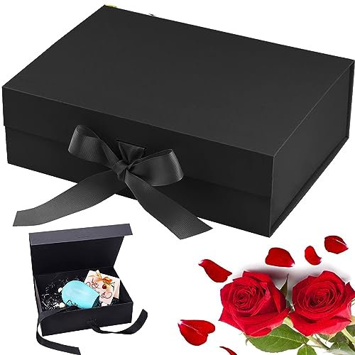 Geschenkbox 21 * 17 * 7cm Geschenkbox Mit Deckel Geschenkkarton Mit Magnetisch DeckelUnd Schleife Geschenkboxen Für Hochzeiten Geburtstage Jubiläen (Schwarz)