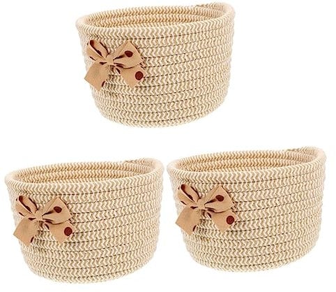 Cabilock 3pcs Bowknot Design Pink Felt Storage Basket for Snacks Cosmetics Decorative Storage Organizer